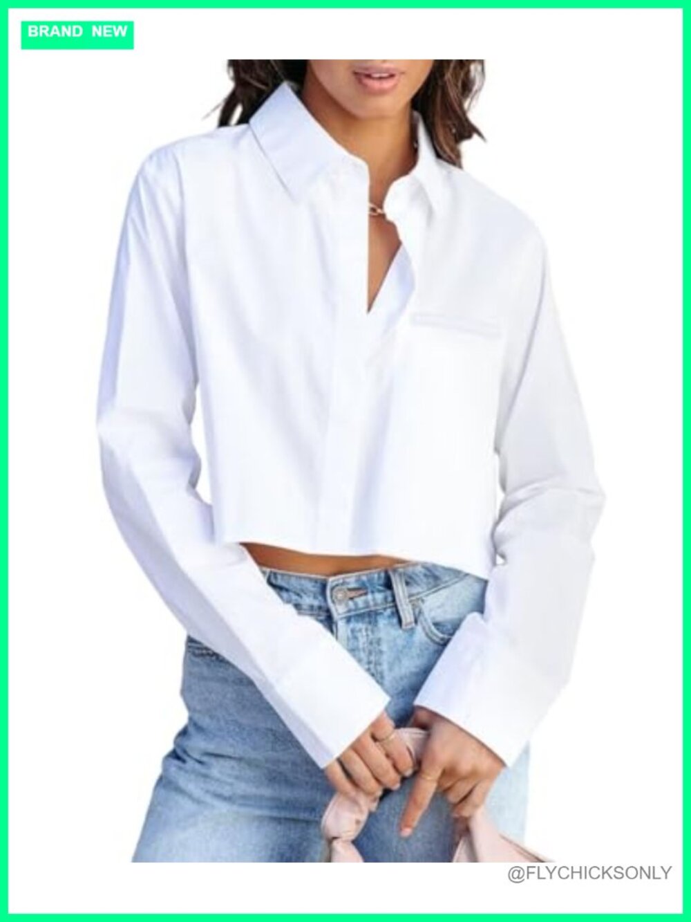 Women Cropped Button Down Shirt Long Sleeve Loose Fit Blouse